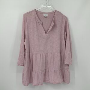 J Jill tiered tunic top blouse shirt knit stretch a-line pink purple heather XL